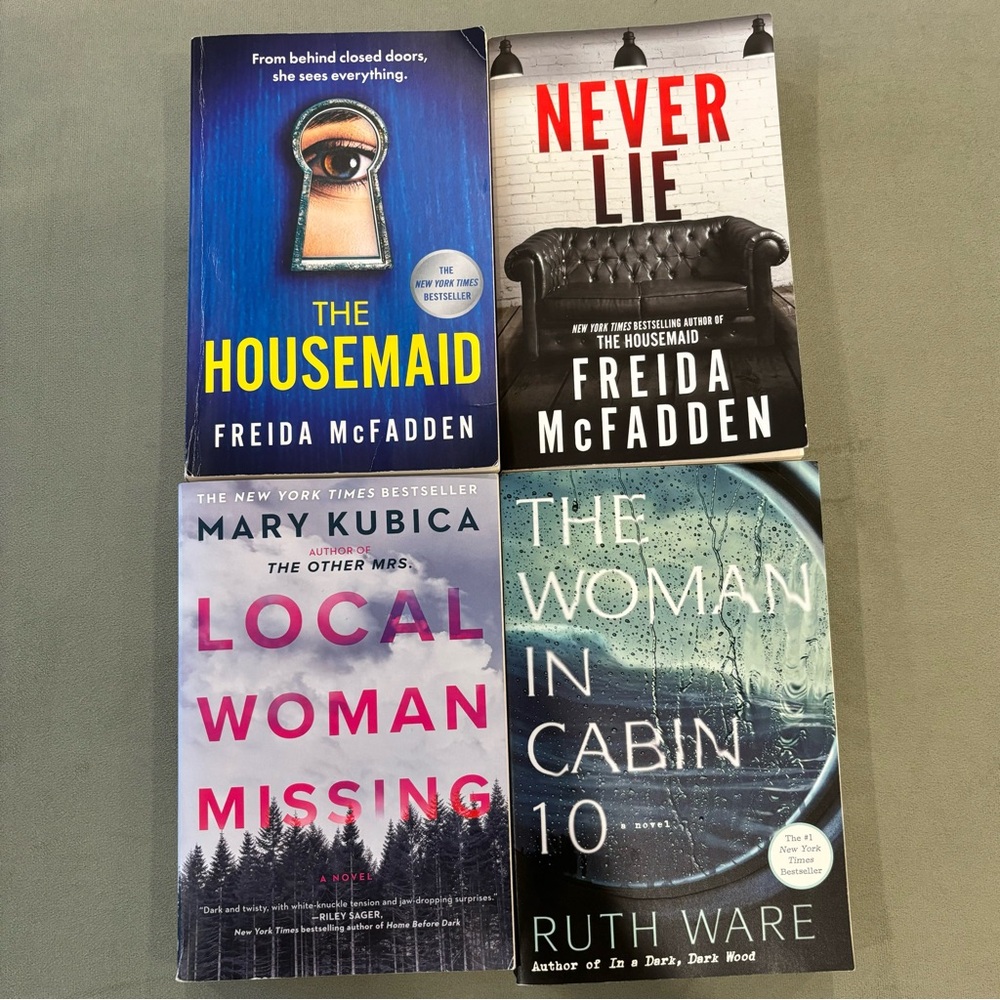 Lot of 4 mystery thriller books. Ruth Ware, Freida Mcfadden, Mary Kubica